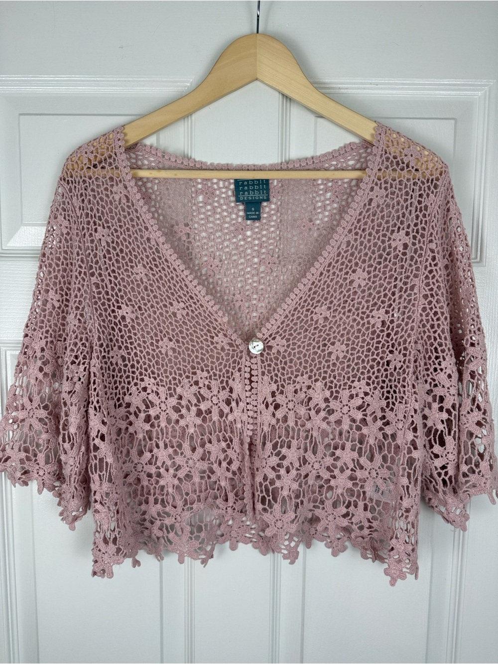 Rabbit Rabbit Rabbit Lace Crochet Shrug in Dusty Pink Mauve Small